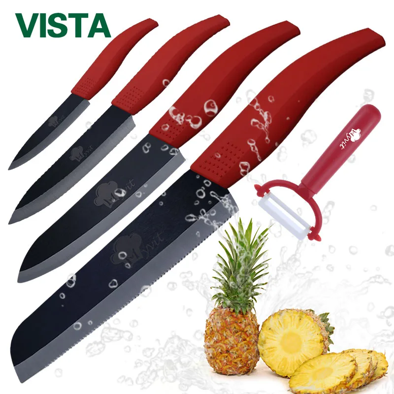 Red Curved set Кухонный нож, керамические ножи, набор для приготовления пищи, 4 дюйма, для очистки овощей, 5 дюймов, для нарезки, 6 дюймов, шеф-повара+ 6 дюймов, зубчатый нож для хлеба, Овощечистка, циркониевый черный нож - Цвет: Red Curved set