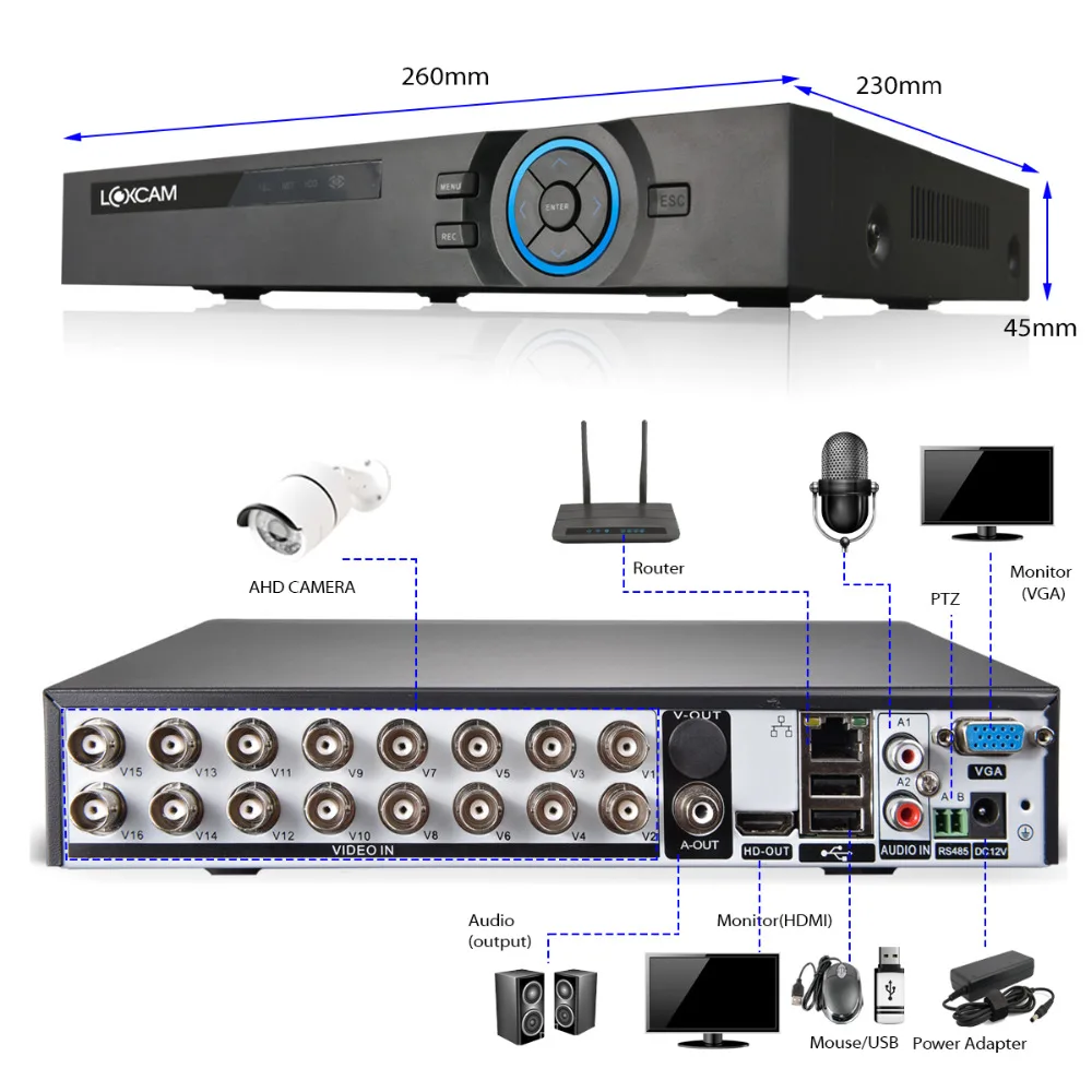 LOXCAM 16ch AHD 1080P HDMI DVR 16CH 6 в 1 CVI TVI NVR для ip камеры onvif P2P CCTV система видеонаблюдения|dvr