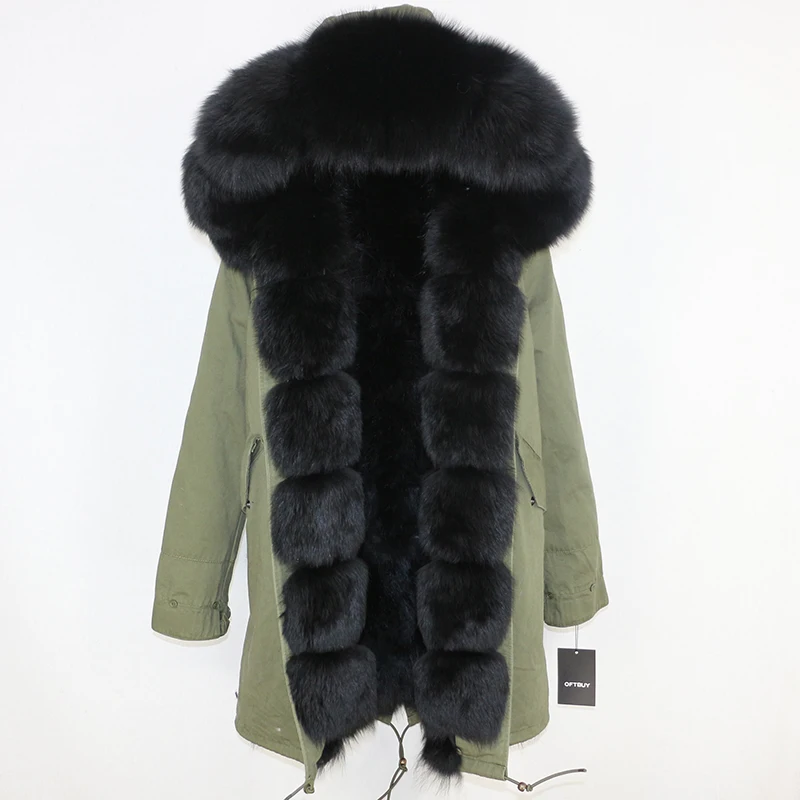grey black OFTBUY, пальто с натуральным мехом, зимняя куртка, Женская парка, натуральный Лисий мех, уличная одежда, Толстая теплая съемная верхняя одежда, длинные парки, новинка - Цвет: grey black