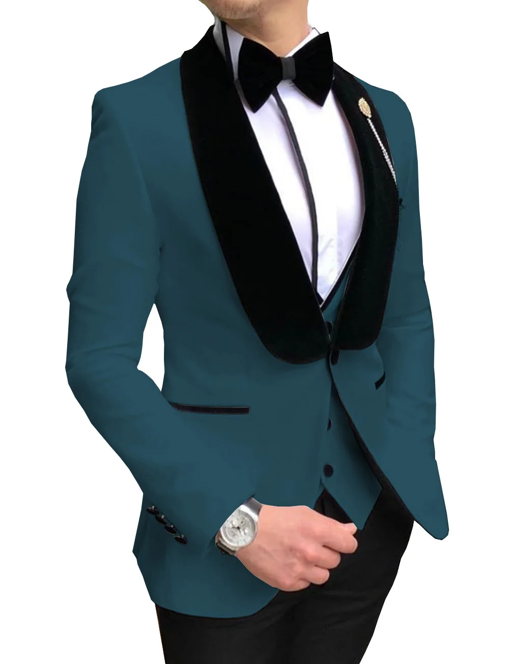 Teal Мужские белые костюмы Slim Fit 3 шт. деловая куртка смокинг Блейзер джентльмен для свадьбы жених выпускного вечера Вечер(Блейзер+ жилет+ брюки - Цвет: Teal