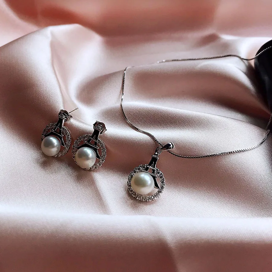 Элегантный 100% натуральный пресноводный жемчуг ювелирные наборы для женщин AAA