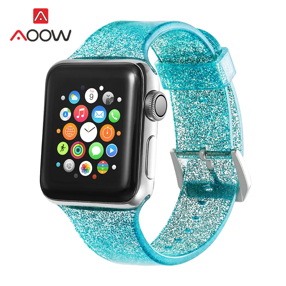 green Блестящий силиконовый ремешок для часов для Apple Watch 38 мм 42 мм 40 мм 44 мм прозрачный сияющий мужской женский браслет ремешок для iWatch 1 2 3 4 - Цвет ремешка: green