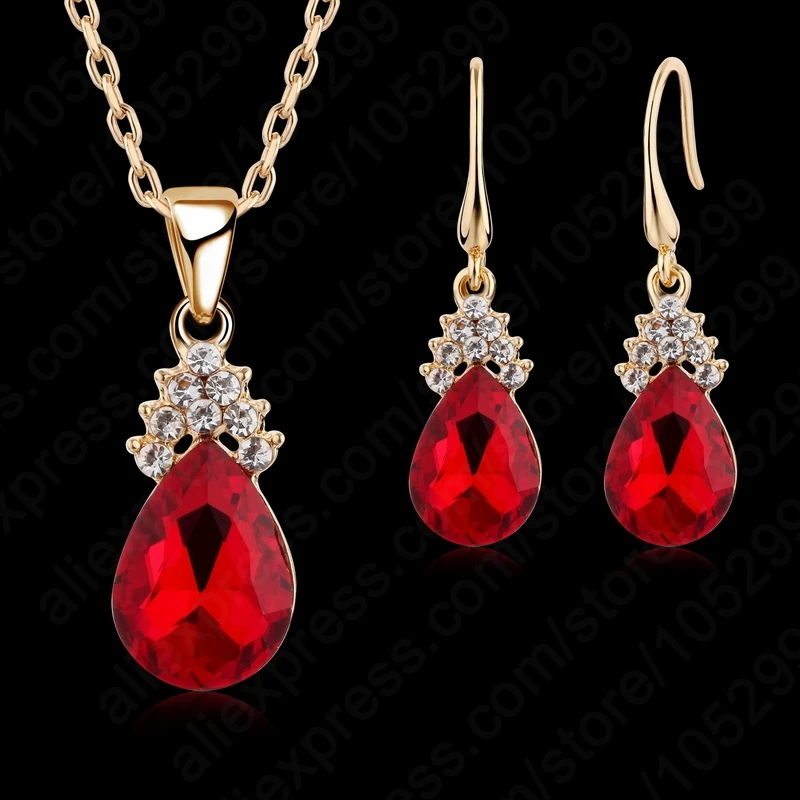 Классический женский красный австрийский кристалл ожерелье/серьги кулон набор