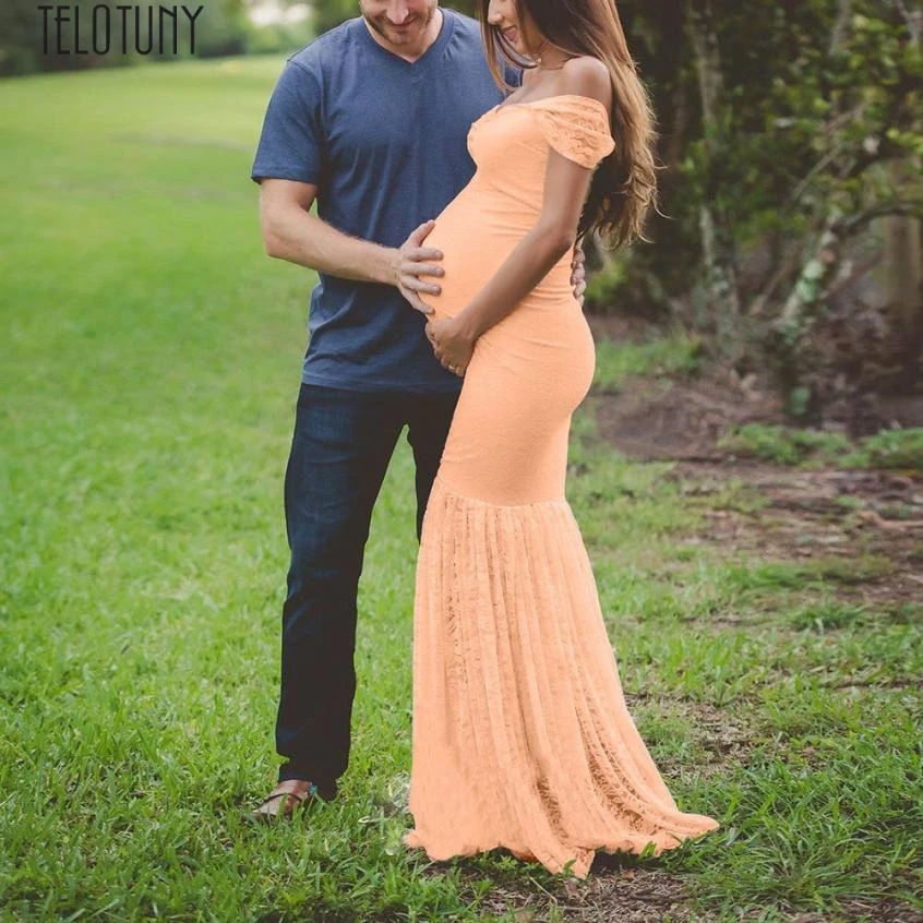 TYELOTUNY Материнство платья для фотосессии Pregnants элегантный сексуальный фотографии реквизит с открытыми плечами кружева длинное платье ZS20