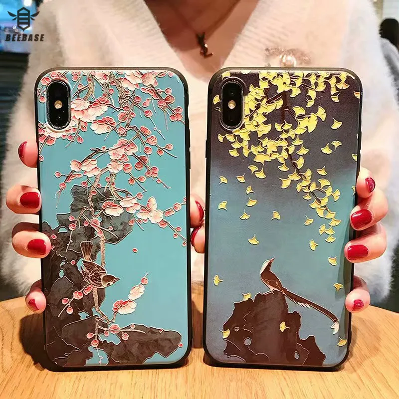 Для Apple iphone 7 plus чехол для 8 coque x fuunda Цветок Рельеф 6 6s плюс xr xs max