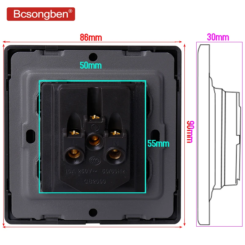 Розетка настенная черная из нержавеющей стали с 5 отверстиями 110 250 В|Выключатели|