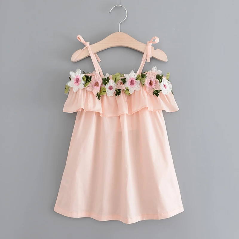 Girls Clothing Dresses 2018 Kids Clothes Summer New Fashion Sweet Cotton Collar Embroidery Flower Harness Dress | Детская одежда и