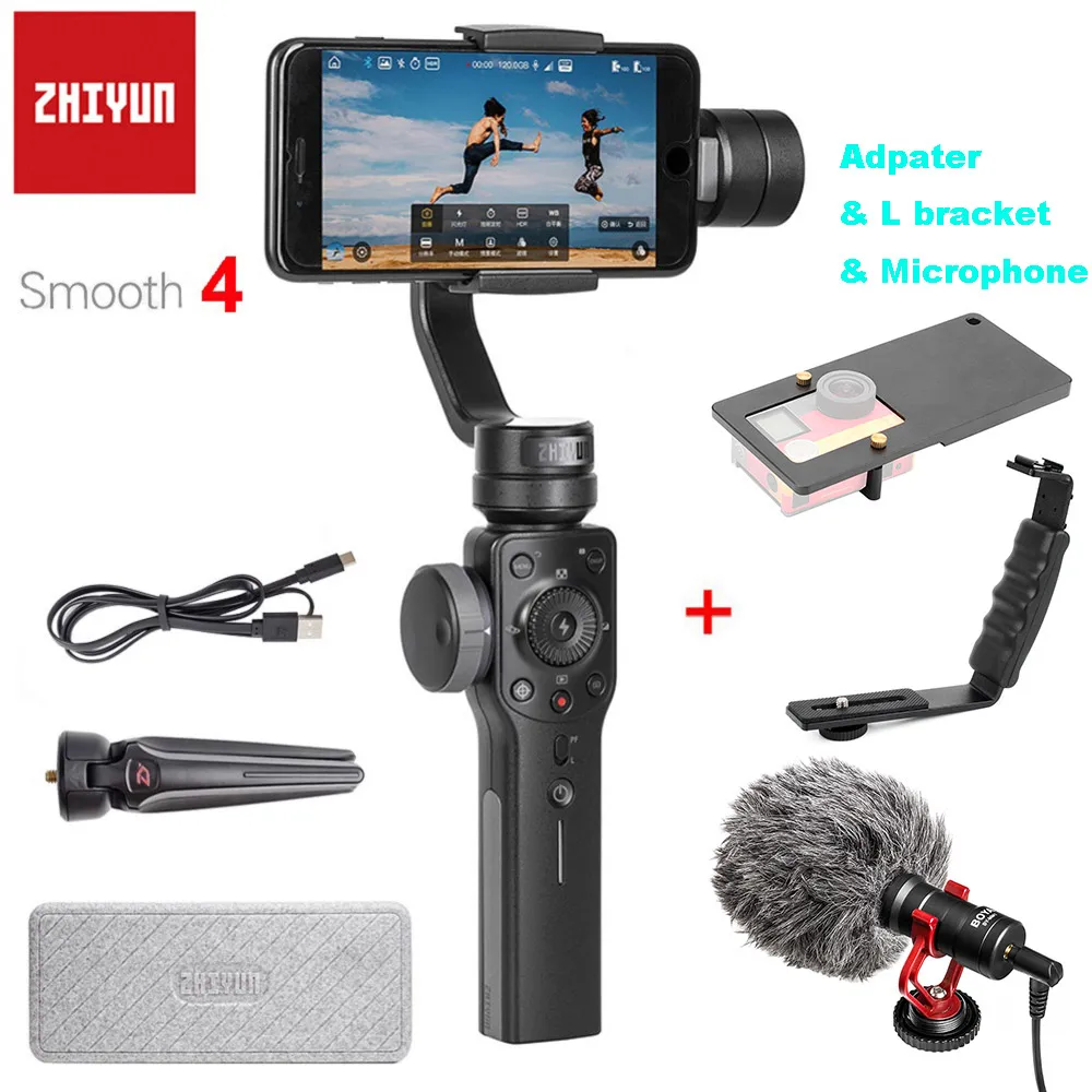 Zhiyun Smooth 4 Q2 3-осевой портативный смартфон сотовый телефон видеокамеры Стабилизатор для iPhone 11 Pro Max XS XR X 8 samsung S10 S9 PK Feiyu Vimble 2 - Цвет: Black L Mic Adapter