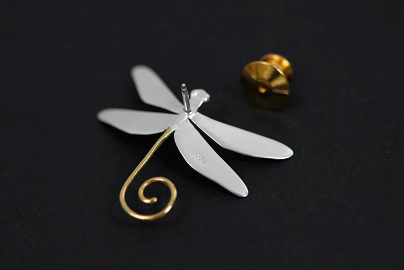Lotus весело Настоящее серебро 925 проба Натуральный Стиль ручной работы Fine Jewelry Симпатичные Стрекоза броши дизайн брошь для Для женщин