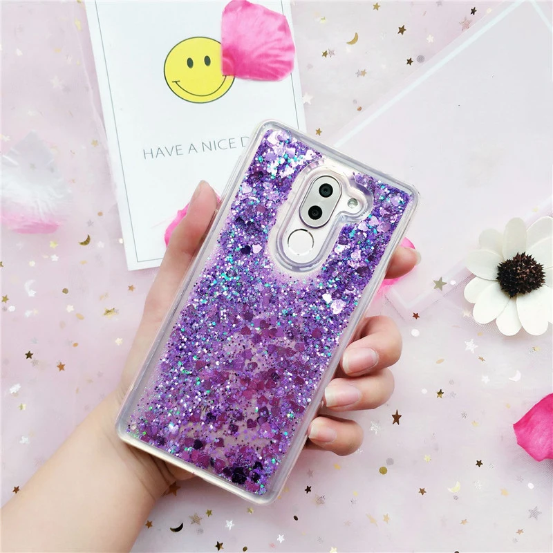 For Huawei Honor P8 P9 Lite P10 Case 8 9 10 V9 Dynamic Liquid Quicksand Soft TPU Heart Stars Shell Blue |
