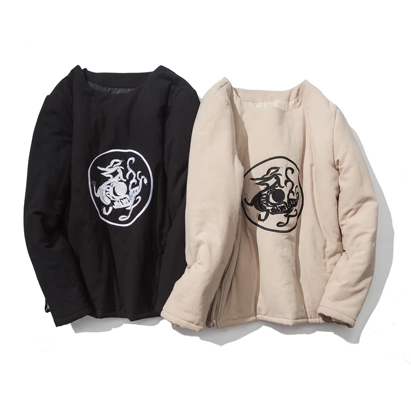 Bumpybeast зимняя мужская конопли хлопок вышивка дракон Круглый воротник утолщенной