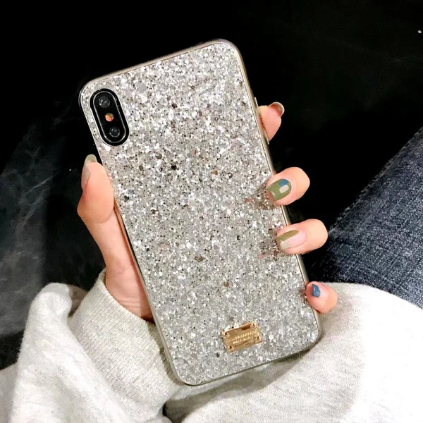 Silvery Чехол для iphone 6, 6 S, 7, 8 Plus, чехол, роскошный бренд, блестящий сверкающий Мягкий чехол из ТПУ для iphone X, XR, XS, Max, стразы, задняя крышка, чехол - Цвет: Silvery