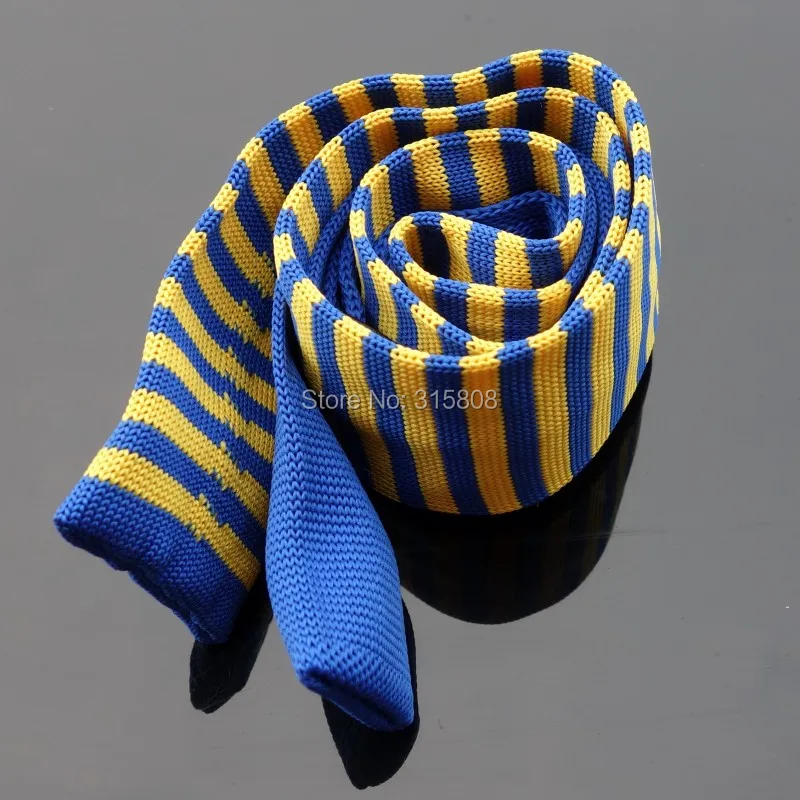 

Unique Knitted Narrow Ties Neck Tie Men's Blue Yellow Striped (as pic show) Necktie width:5cm