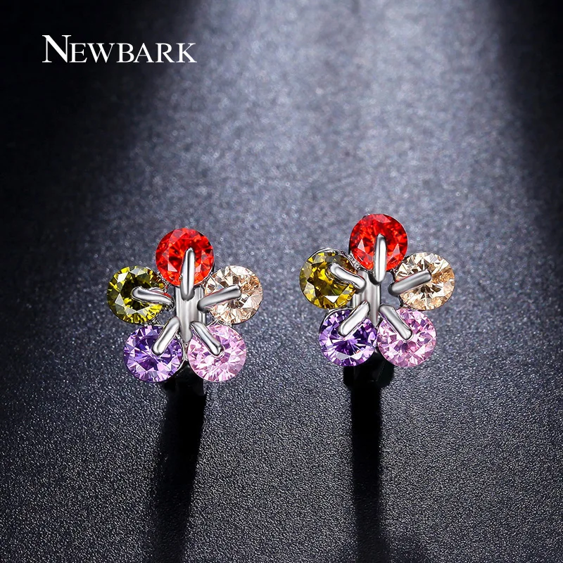 Newbark многоцветный цветок Серьги с красочными кубический циркон камень