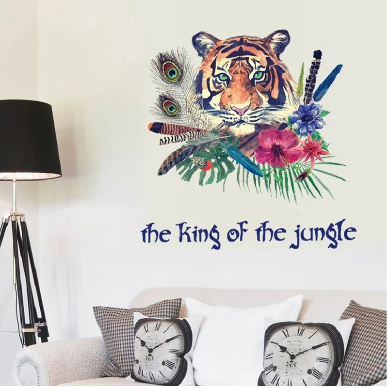 Красочные наклейки на стену с изображением тигра для гостиной украшения дома фон