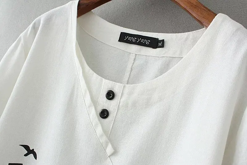 Льняная хлопковая Асимметричная женская футболка размера плюс XXXL с аппликацией