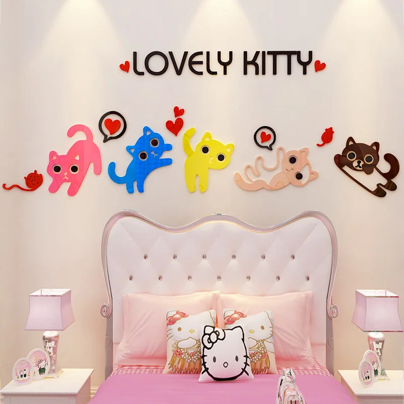 Прекрасный Kitty Дизайн стены Стикеры DIY акрил Наклейки для детской комнаты ясли