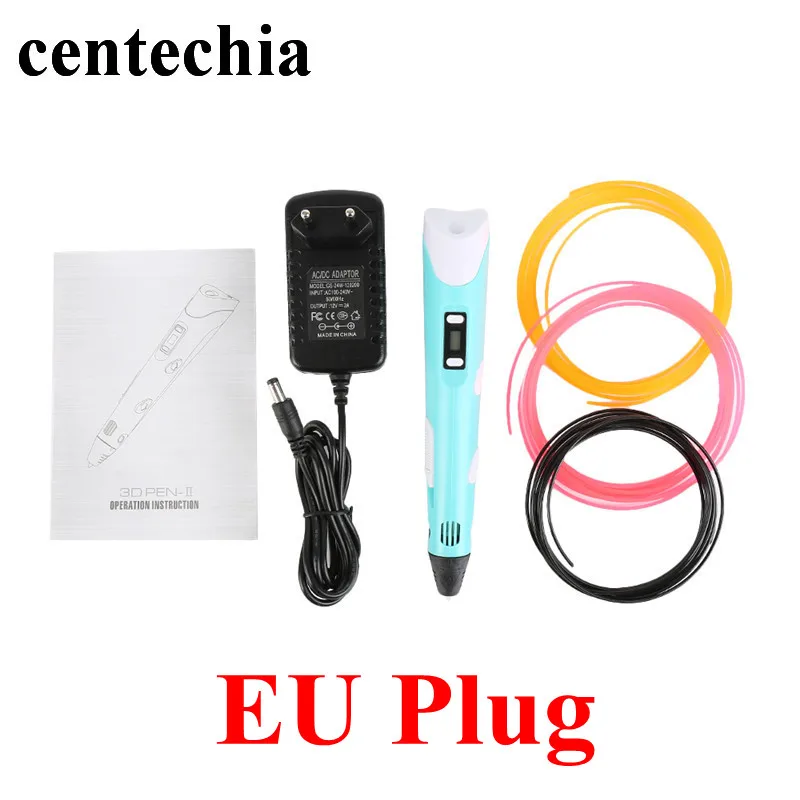 blue Centechia 3D Ручка Рисунок «сделай сам» ручки с бесплатной 3 цветной нитью 1,75 мм Рождественский подарок на день рождения лучший для детей ЕС/США/Великобритания/AU Plug - Цвет: blue
