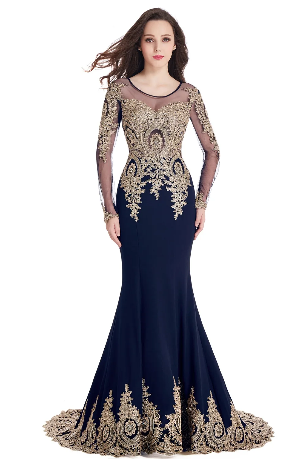 Сексуальные черные платья с О образным вырезом в стиле Русалки Вечерние золотым