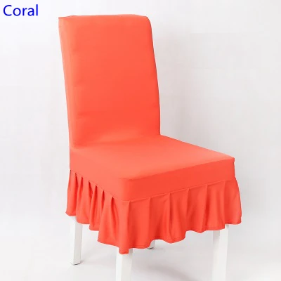 

Coral Colour Lycra Chair Cover With Skirt All Around The Chair Half Style Spandex Chair Cover Wedding Party Home Decoration
