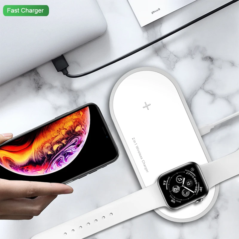 Беспроводное зарядное устройство Qi 10 Вт 2 в 1 для iPhone XS Max XR X Samsung быстрая