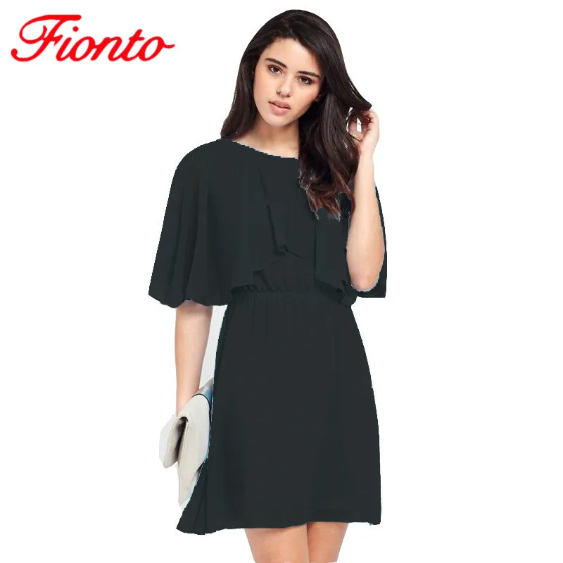 2019 летние модные платья с круглым вырезом женское однотонное шифоновое черное