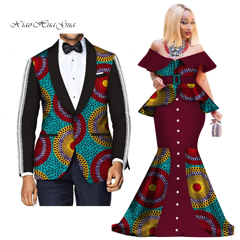 18 Fashion Custom African Couple Wedding Clothing Dashiki Women Skirt& Men Blazer for Lovers African Traditional Clothing WYQ276 - Цвет: 18