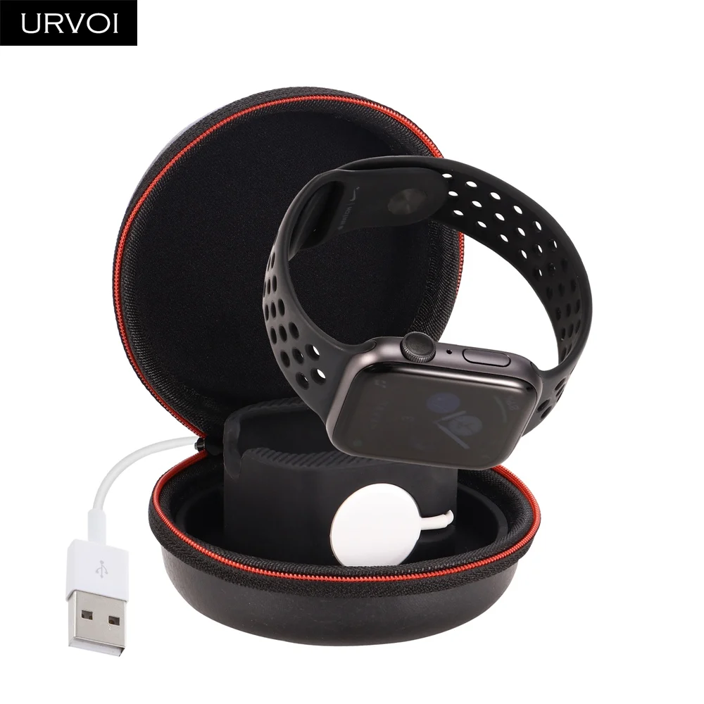 URVOI 2 в 1 держатель для Apple Watch series 54/3/2/1 Airpods модный круглый дизайн легко носить с крючком сумка для часов PU с силиконовым