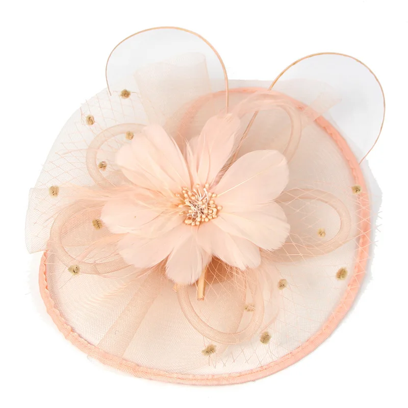 FGHGF Fascinators Шапки для Для женщин цветок сетка ленты перо оголовье дамы Hairclip девушка Race Дерби Свадебные Чай вечерние Головные уборы