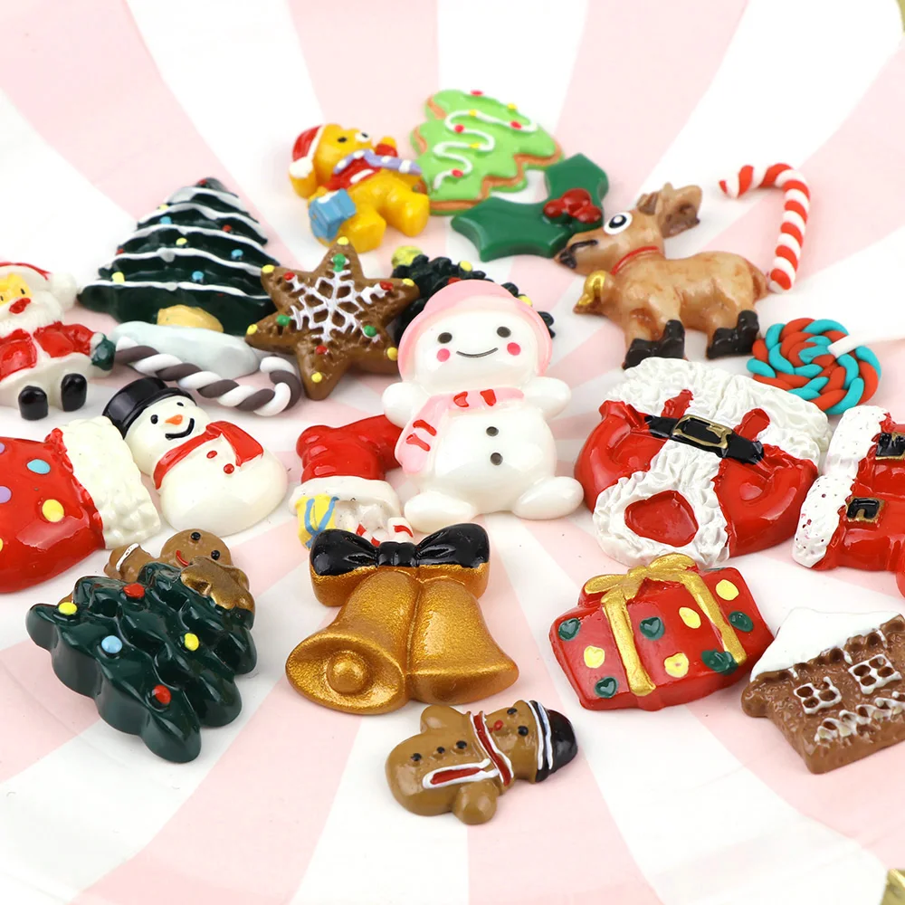 

10PC Mix Christmas Tree Gift Bell Resin Flatback Cabochon Kawaii DIY Resin Craft Decoration Miniature Resin Christmas For DIY