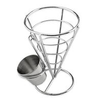 2 in 1 plating french fry holder cone fried chicken stand french fries basket with ketchup cup food container kitchen utensil