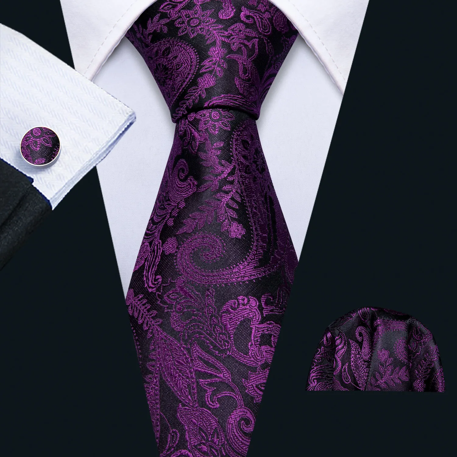 

2019 Mens Wedding Tie Purple Paisley Silk Tie Set Barry.Wang 3.4" Jacquard Party Woven Fashion Designers Necktie For Men FA-5134