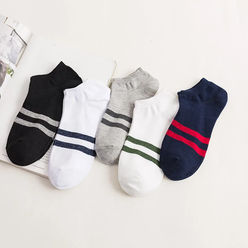 Two strokes Socks 10 шт. = 5 пар/лот, весенне-летние мужские хлопковые короткие носки для мужчин, деловые Спортивные Повседневные однотонные короткие мужские носки, носки-Тапочки - Цвет: Two strokes Socks