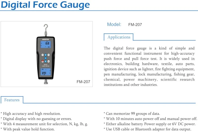 Pull Push Force Gauge цифровой измеритель усилия 98N динамометр FM-207-10K