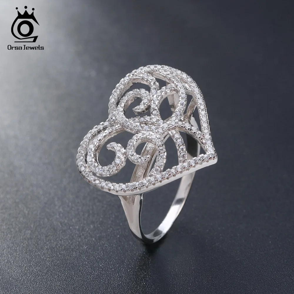 ORSA JEWELS женские свадебные кольца в форме сердца AAA кубический цирконий модное кольцо серебряные ювелирные изделия подарок для женщин OR37