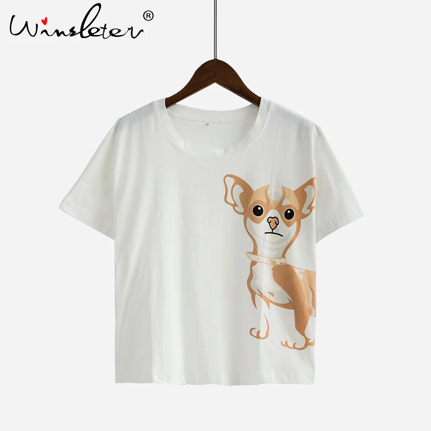 Симпатичная женская футболка принт чихуахуа топ для сна кроп собаки летние