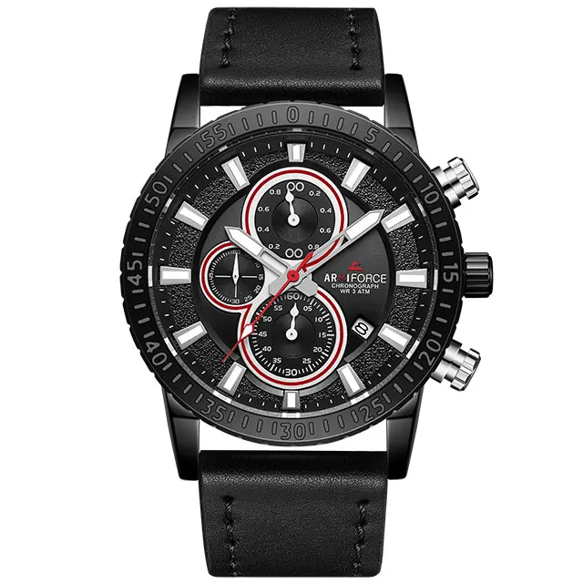 Black Black Бренд ARMIFORCE, топ класса люкс, мужские часы, деловые мужские спортивные часы с кожаным ремешком, кварцевые мужские часы, водонепроницаемые часы, Relogio Masculino - Color: Black Black