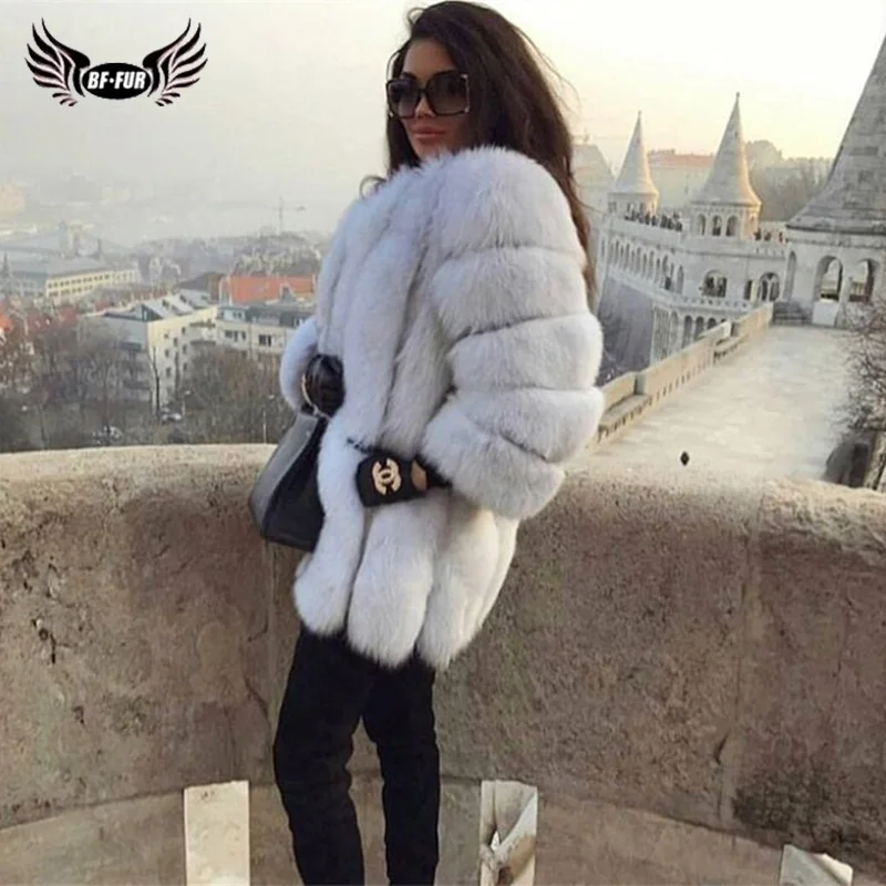 BFFUR, роскошные женские зимние пальто, натуральный мех, модные шубы из меха голубой лисы для женщин, настоящая лисица, толстые, теплые, цельная кожа