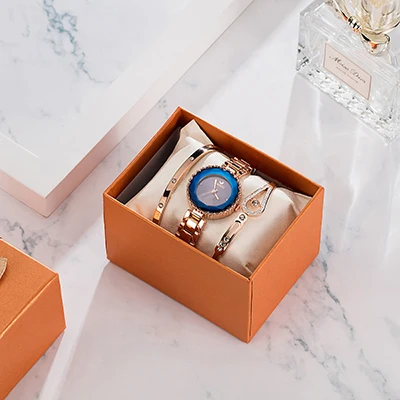 Розовый 3PCS Ladies Blue Wristwatches ZONMFEI Brand Watches For Women High Quality Stainless Steel Bracelet Watches Set with Gift Box - Цвет: Розовый