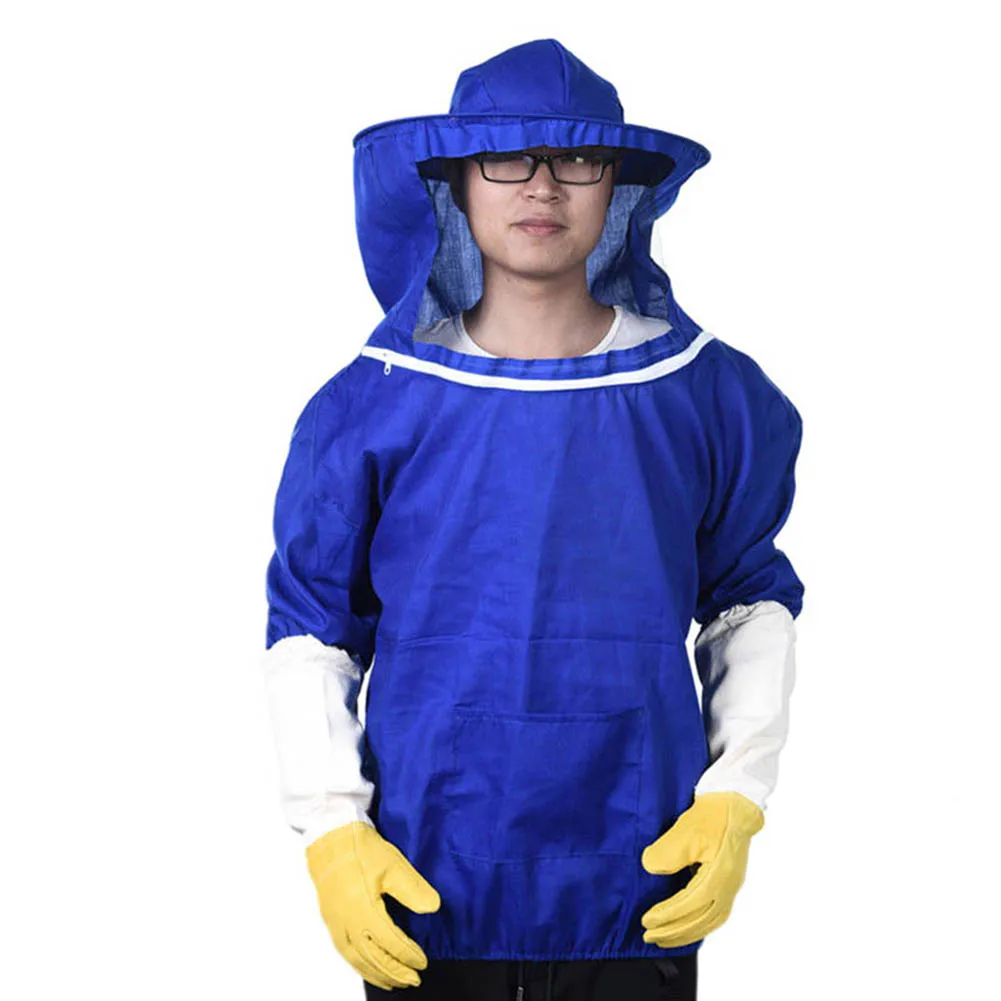 Синий Beekeeping Jacket Pull Over Smock Protective Equipment Bee Keeping Suit Hat HUG-Deals - Цвет: Синий