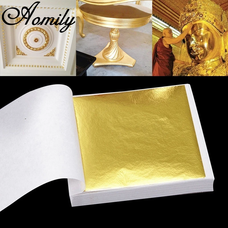Aomily 100 шт./компл. 9x9 см практичный к Чистый Блестящий Золотой лист для золочения