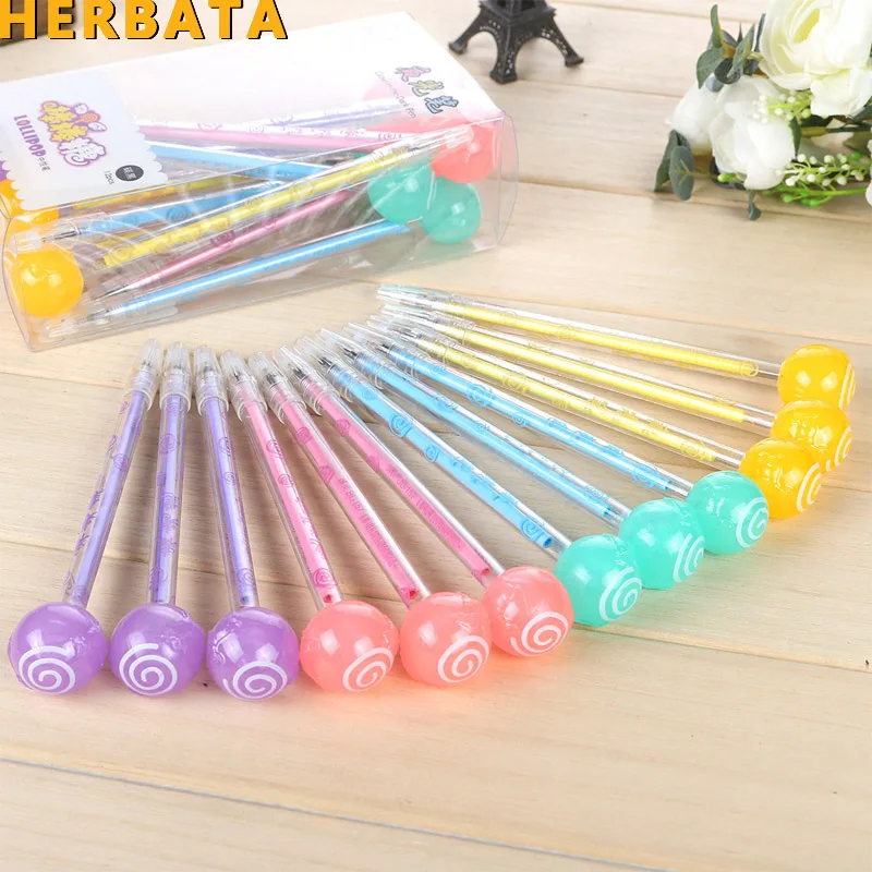 

1 pc/lot Kawaii Candy head gel pens for writing Creative 0.5mm Luminous black ink pen for kids canetas material school