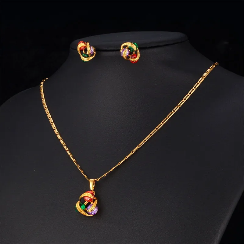 Комплект из колье и серёг с фианитом золотистого цвета|jewelry sets for women|wedding jewelry setsbrand