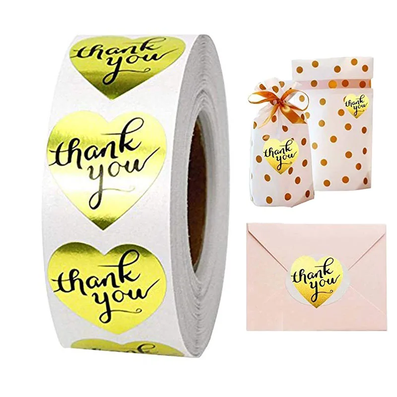 Золотое сердце Спасибо наклейки этикетки для печати свадебной вечеринки