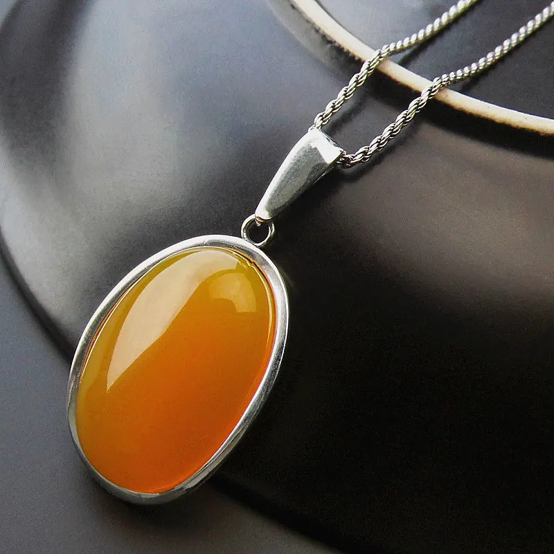 Женский кулон из серебра 925 пробы FNJ овальный натурального желтого камня простого