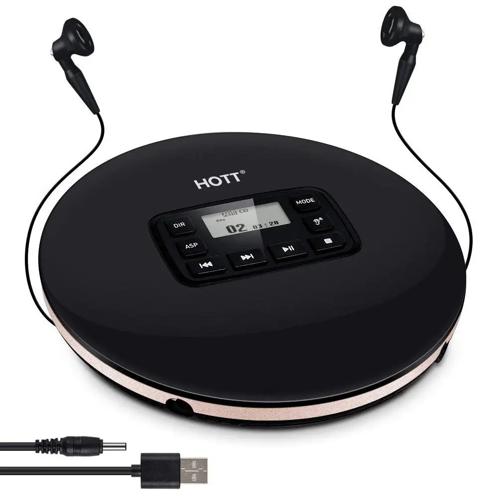Портативный CD-плеер, HOTT CD611 персональный CD-плеер ЖК-дисплей, стерео наушники USB кабель для зарядки MP4 плеер