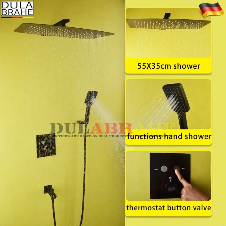 LED Rain Shower Set Thermostat Mixer Valve Button Panel Bathroom Bath Faucet System | Обустройство дома