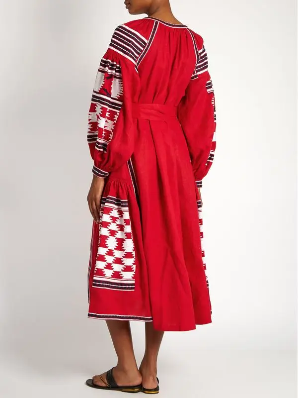 Женское богемное платье HAMALIEL подиумное этническое пляжное из хлопка и льна с