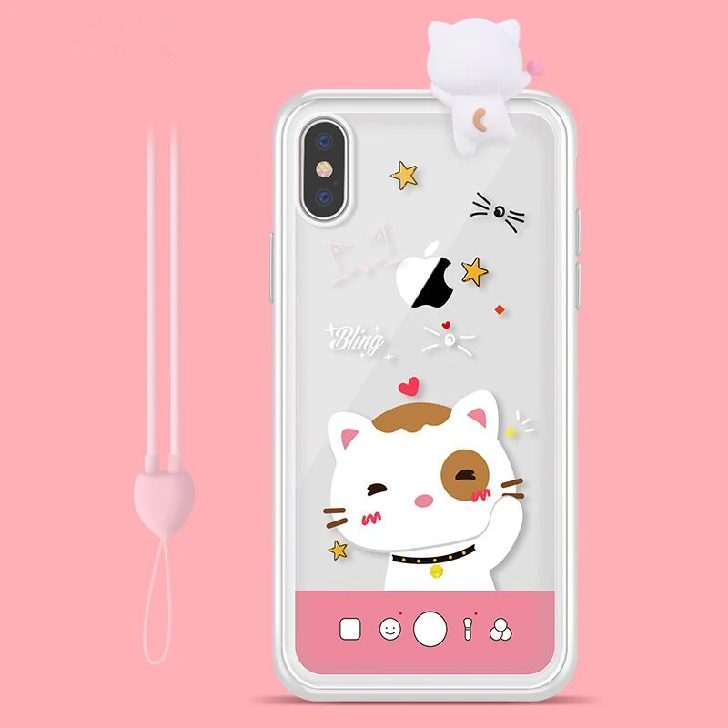 Закаленное стекло мультфильм бампер для iphone X/XS Макс. XR, защитный я-защита телефона рамка, высокое качество, мягкий на ощупь - Цвет: white cat for X XS