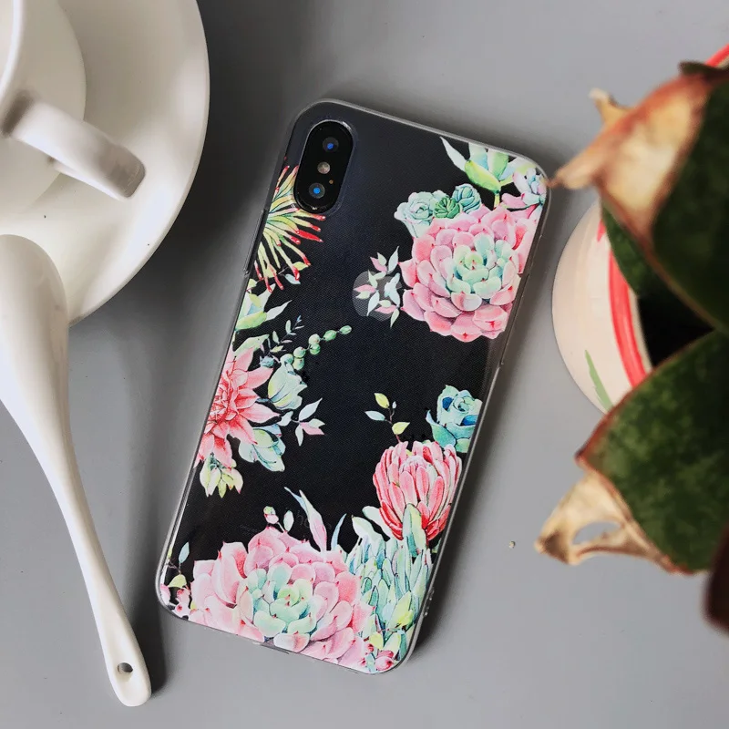 Cute Phone Cases For iPhone X 10 7 8 6 6s 7Plus 8Plus 6plus 6splus Green Plants Fatty Succulents Cactus Back Cover Shell Capa |